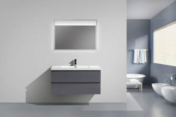 MOB 42" HIGH GLOSS GREY WALL MOUNTED MODERN BATHROOM VANITY WITH REEINFORCED ACRYLIC SINK