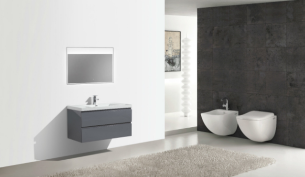 MOB 42" HIGH GLOSS GREY WALL MOUNTED MODERN BATHROOM VANITY WITH REEINFORCED ACRYLIC SINK