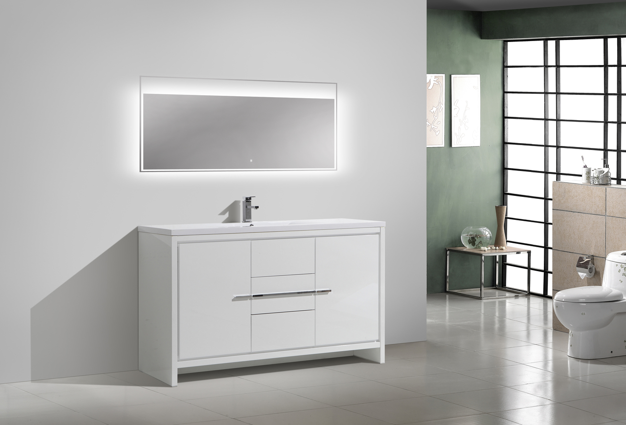 60″SINGLE SINK HIGH GLOSS WHITE MODERN BATHROOM VANITY ...