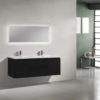 60" DOUBLE SINK BLACK WALL MOUNTED MODERN BATHROOM VANITY WITH REEINFORCED ACRYLIC SINK