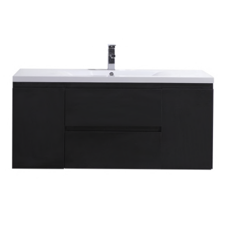 MOB 48" BLACK WALL MOUNTED MODERN BATHROOM VANITY WITH REEINFORCED ACRYLIC SINK