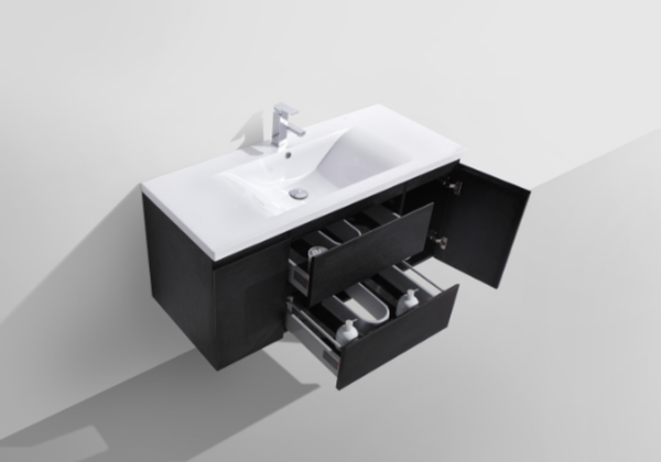 MOB 48" BLACK WALL MOUNTED MODERN BATHROOM VANITY WITH REEINFORCED ACRYLIC SINK