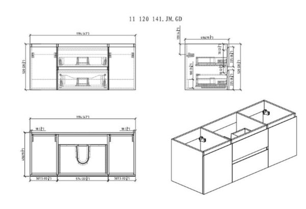 MOB 48" DARK GREY OAK WALL MOUNTED MODERN BATHROOM VANITY WITH REEINFORCED ACRYLIC SINK