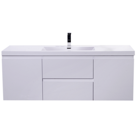 48" HIGH GLOSS WHITE WALL MOUNTED MODERN BATHROOM VANITY