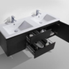 60" DOUBLE SINK BLACK WALL MOUNTED MODERN BATHROOM VANITY WITH REEINFORCED ACRYLIC SINK