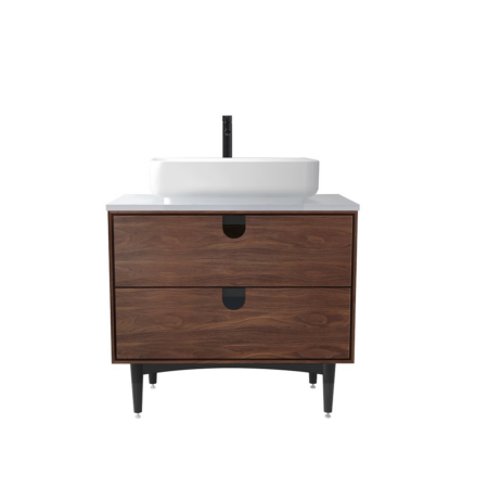 PORTREE 30” WALNUT MID-CENTURY FREE STANDING BATHROOM VANITY