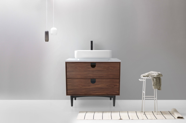 PORTREE 30” WALNUT MID-CENTURY FREE STANDING BATHROOM VANITY