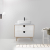 PORTREE 30” MATTE WHITE MID-CENTURY FREE STANDING BATHROOM VANITY