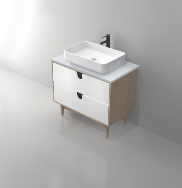 PORTREE 30” MATTE WHITE MID-CENTURY FREE STANDING BATHROOM VANITY