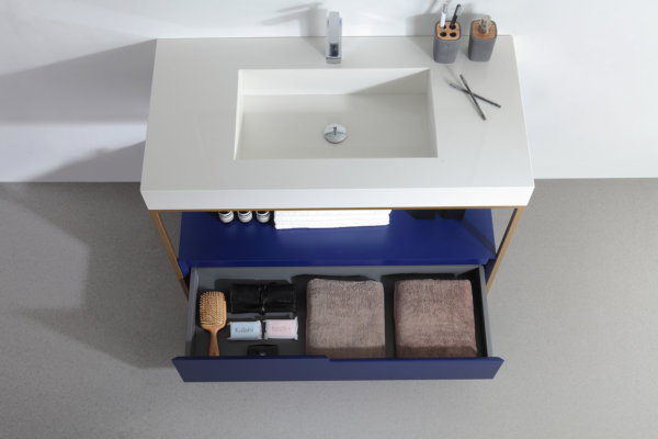 TEXEL 30” NAVY BLUE/GOLD INDUSTRIAL STYLE FREE STANDING BATHROOM VANITY