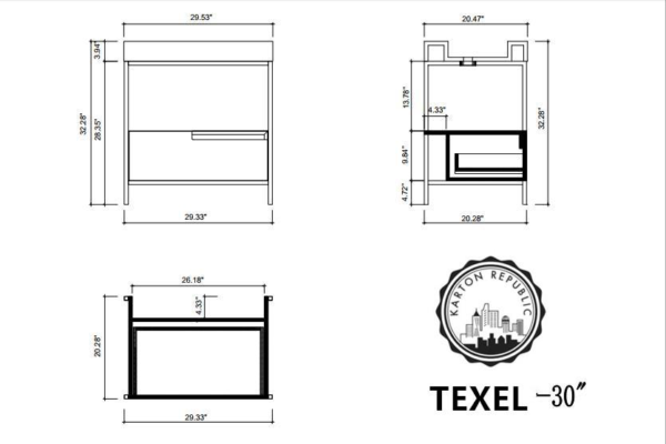 TEXEL 30” RED AMBER/BLACK INDUSTRIAL STYLE FREE STANDING BATHROOM VANITY