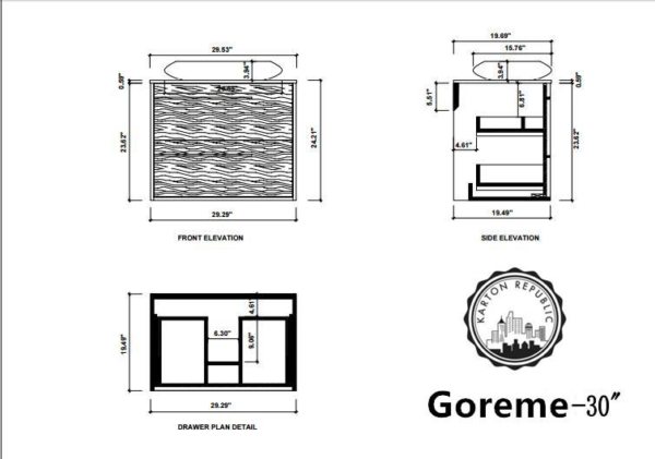 GOREME 30” SMOKE GRAY OAK WALL MOUNT MODERN BATHROOM VANITY