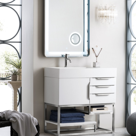 James Martin Columbia 36" Single Vanity, Glossy White (Brushed Nickel finish, Gloss White Sink) - Image 2