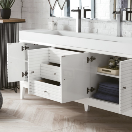 James Martin Linear 72" Double Vanity, Glossy White(Gloss White Sink) - Image 2