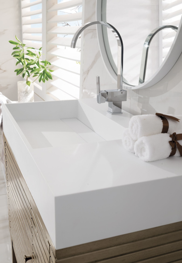 James Martin Linear 36" Single Bathroom Vanity (Whitewash Walnut, Gloss White Sink) - Image 3