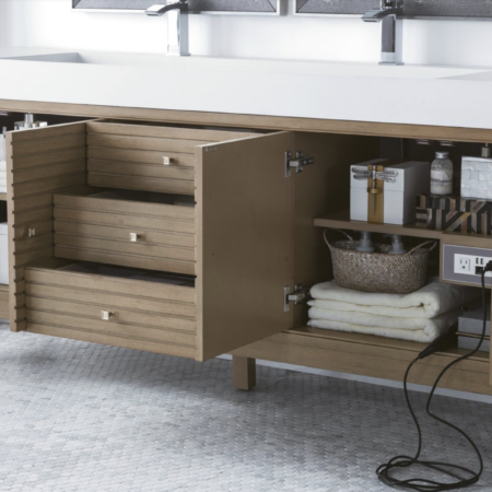 James Martin Linear 72" Double Vanity, White Washed Walnut(Gloss White Sink) - Image 3