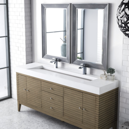 James Martin Linear 72" Double Vanity, White Washed Walnut(Gloss White Sink) - Image 2