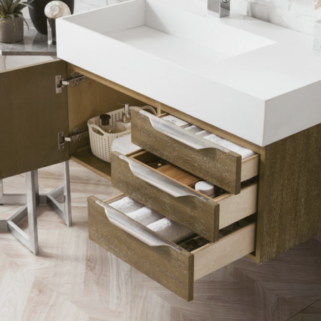 James Martin Mercer Island 36" Single Bathroom Vanity, Latte Oak(Brushed Nickel finish,Gloss White Sink) - Image 2