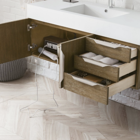 James Martin Mercer Island 48" Single Bathroom Vanity, Latte Oak(Brushed Nickel finish,Gloss White Sink) - Image 2