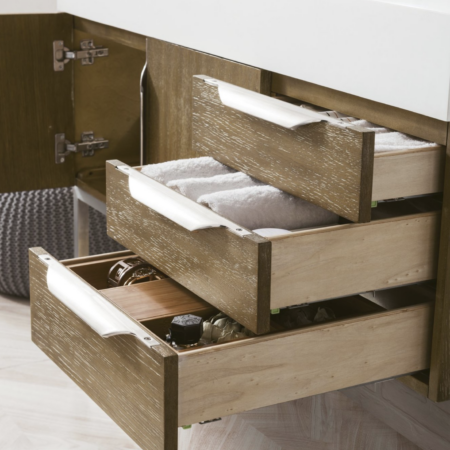 James Martin Mercer Island 48" Single Bathroom Vanity, Latte Oak(Brushed Nickel finish,Gloss White Sink) - Image 3