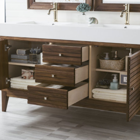 James Martin Linear 59" Double Vanity, Mid Century Walnut(Gloss White Sink) - Image 2