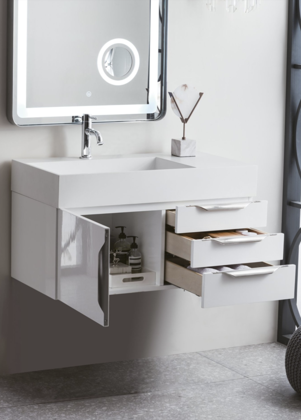 James Martin Mercer Island 36" Single Bathroom Vanity, Glossy White(Brushed Nickel finish, Gloss White Sink) - Image 2