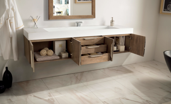 James Martin Mercer Island 72" Single Bathroom Vanity, Latte Oak (Brushed Gold Hardware, Gloss White Sink) - Image 2