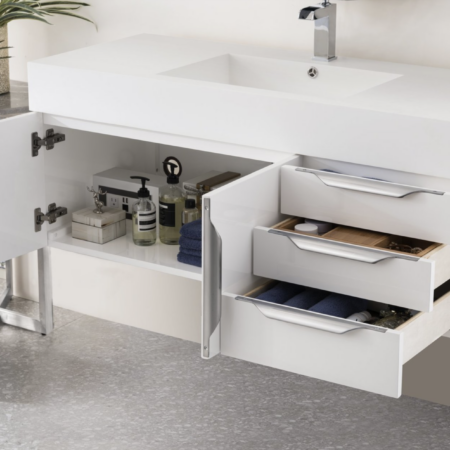 James Martin Mercer Island 48" Single Bathroom Vanity, Gloss White(Brushed Nickel finish,Gloss White Sink) - Image 2