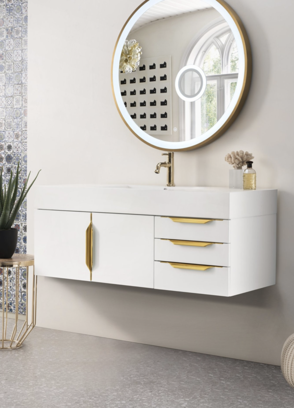 James Martin Mercer Island 48" Single Bathroom Vanity, Gloss White (Brushed Gold Hardware,Gloss White Sink) - Image 4