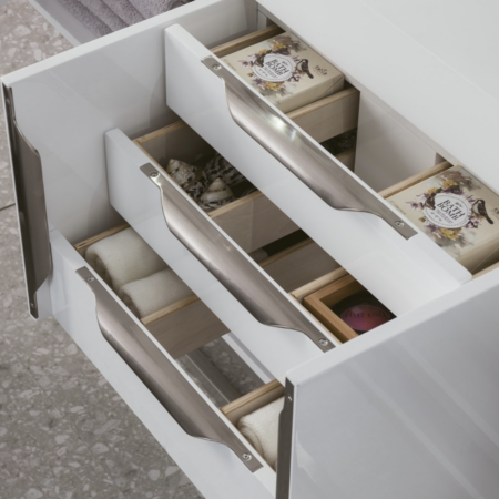 James Martin Mercer Island 72" Double Bathroom Vanity, Glossy White (Brushed Gold Hardware, Gloss White Sink) - Image 3