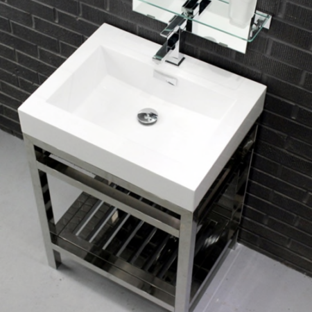AQUA CISCO 30" STAINLESS STEEL CONSOLE W/ WHITE ACRYLIC SINK