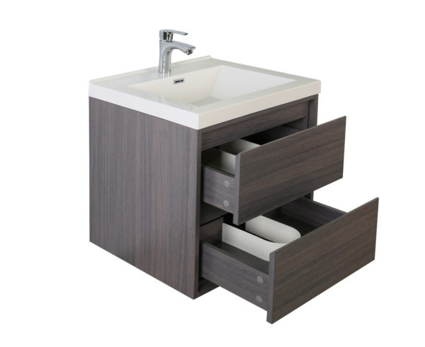 KEETCHEN HELSINKI 24" Grey Oak Wall Mounted Modern Vanity - Image 2