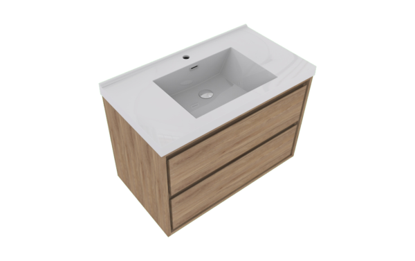 KEETCHEN HELSINKI 42" Teak Oak Wall Mounted Modern Vanity - Image 4