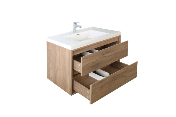 KEETCHEN HELSINKI 42" Teak Oak Wall Mounted Modern Vanity - Image 3