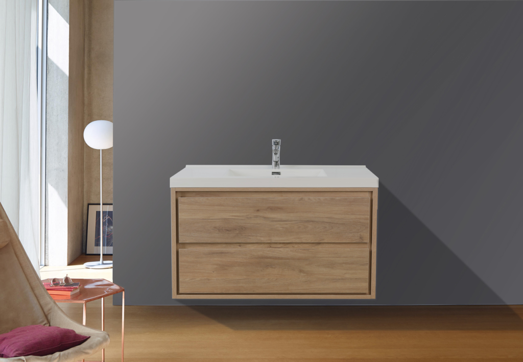 KEETCHEN HELSINKI 42″ Teak Oak Wall Mounted Modern Vanity – keetchen