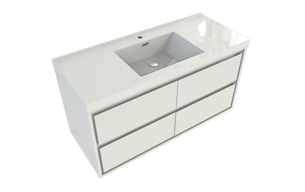 KEETCHEN HELSINKI 48" Gloss White Wall Mounted Modern Vanity - Single Sink - Image 4