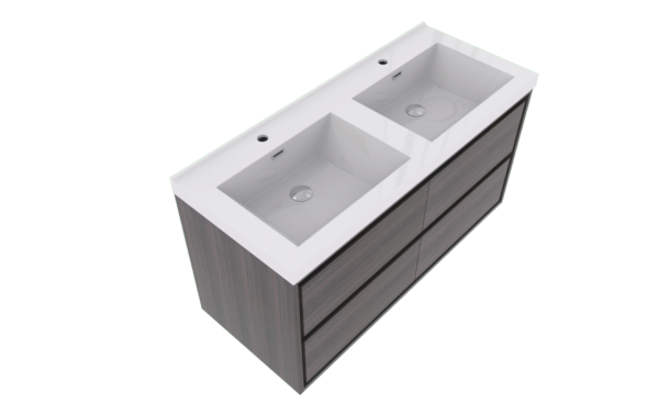 KEETCHEN HELSINKI 48" Grey Oak Wall Mounted Modern Vanity - Single Sink - Image 3