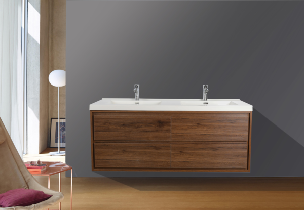 KEETCHEN HELSINKI 48" Rose Wood Wall Mounted Modern Vanity - Double Sink