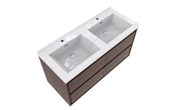 KEETCHEN HELSINKI 48" Rose Wood Wall Mounted Modern Vanity - Double Sink - Image 4