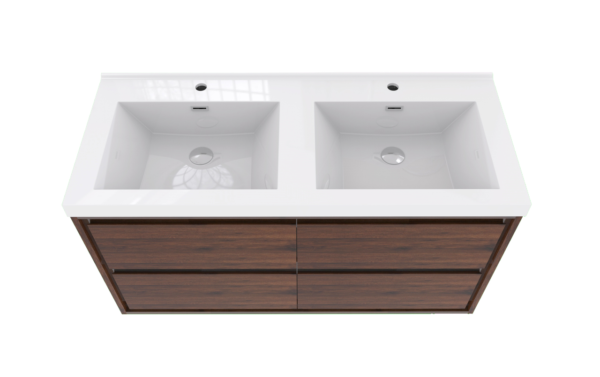 KEETCHEN HELSINKI 48" Rose Wood Wall Mounted Modern Vanity - Double Sink - Image 5