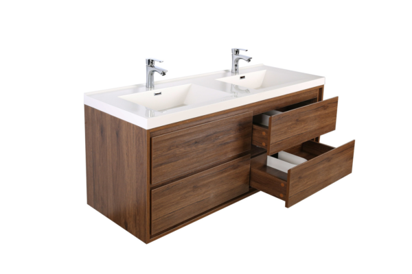 KEETCHEN HELSINKI 48" Rose Wood Wall Mounted Modern Vanity - Double Sink - Image 6