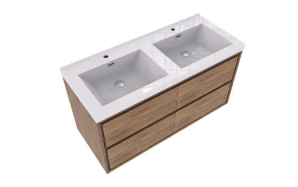 KEETCHEN HELSINKI 48" Teak Oak Wall Mounted Modern Vanity - Double Sink - Image 5