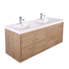 KEETCHEN HELSINKI 48" Teak Oak Wall Mounted Modern Vanity - Double Sink - Image 2