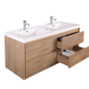 KEETCHEN HELSINKI 48" Teak Oak Wall Mounted Modern Vanity - Double Sink - Image 3
