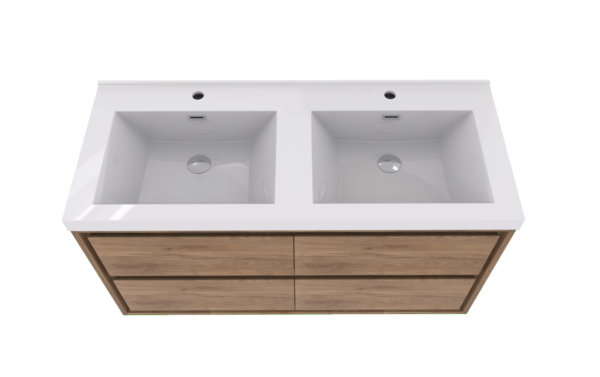 KEETCHEN HELSINKI 48" Teak Oak Wall Mounted Modern Vanity - Double Sink - Image 4