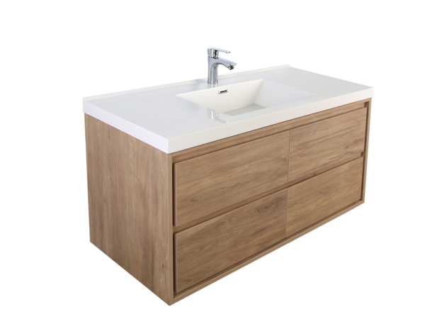 KEETCEN HELSINKI 48" Teak Oak Wall Mounted Modern Vanity - Single Sink - Image 2