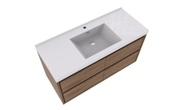 KEETCEN HELSINKI 48" Teak Oak Wall Mounted Modern Vanity - Single Sink - Image 5