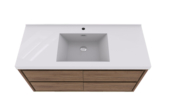 KEETCEN HELSINKI 48" Teak Oak Wall Mounted Modern Vanity - Single Sink - Image 4