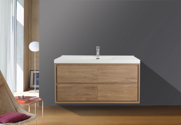 KEETCEN HELSINKI 48" Teak Oak Wall Mounted Modern Vanity - Single Sink