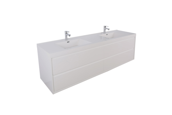 KEETCHEN HELSINKI 60" Gloss White Wall Mounted Modern Vanity - Double Sink - Image 2